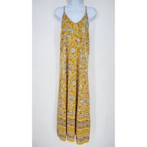 Yellow Floral Maxi Slip Dress Womens Small Beachy Resort Vacation Boho Colorful